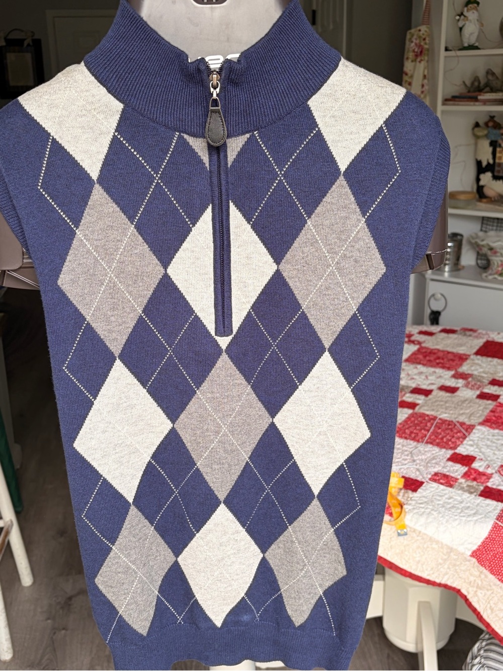 Walter Hagen Navy Argyle Half-Zip Cowl Sweater Vest